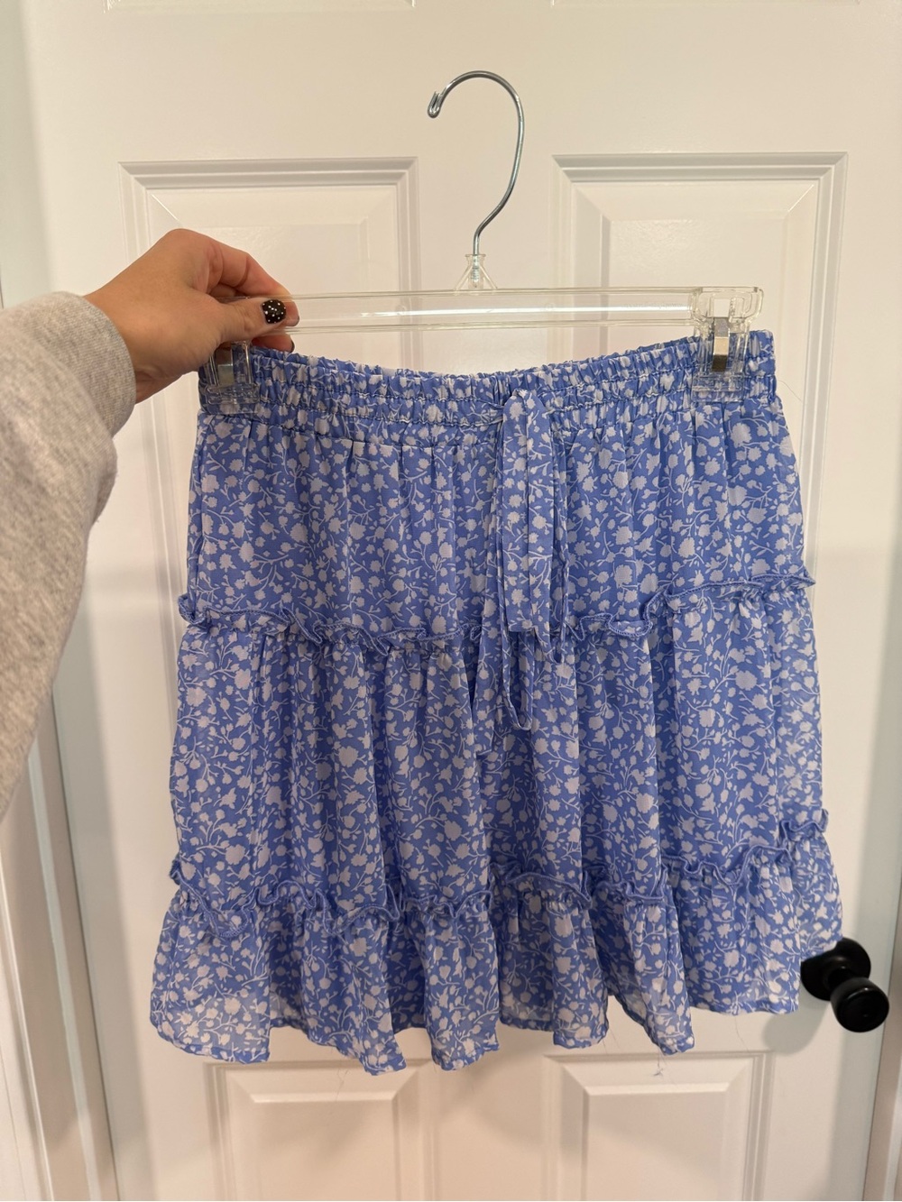 Floral Tiered Mini Skirt in Periwinkle Blue